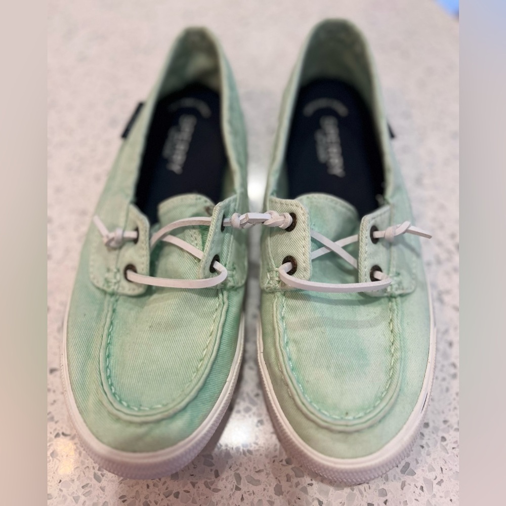 Sperry Mint Green Canvas Boat Shoes